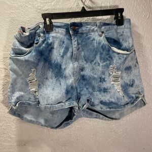 Vince Light Blue Tie-Dye Distressed Denim Shorts - Women